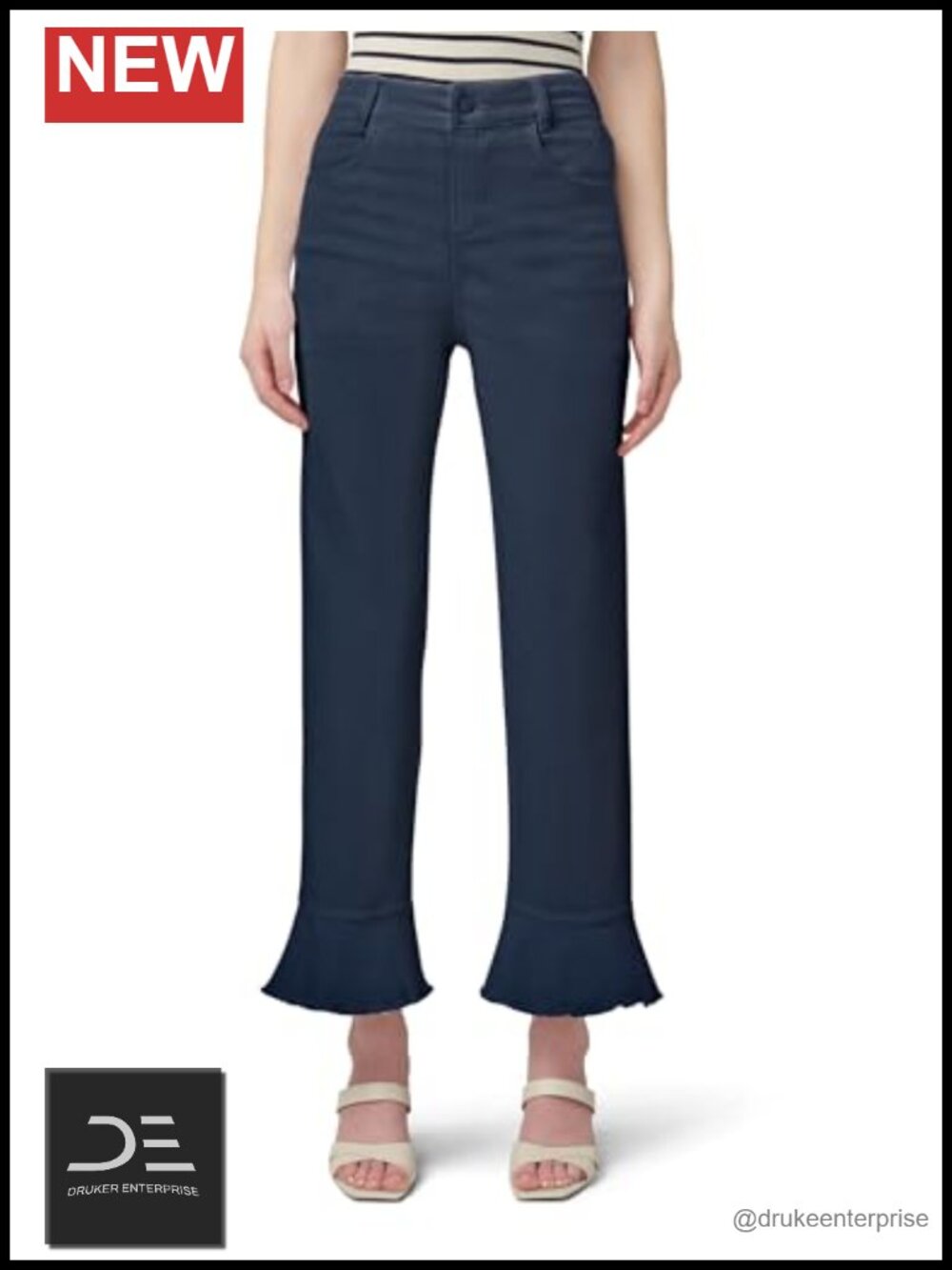 Denim Jean Skimmer Leggings with Ruffle Hem, Mid-Rise Slim Fit, Front Pockets